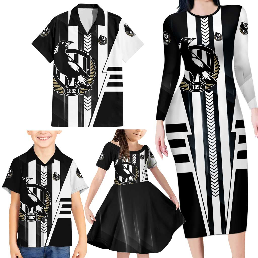 Personalized Collingwood Magpies Family Matching Long Sleeve Bodycon Dress and Hawaiian Shirt Modern Geometric Sports Graphic Style