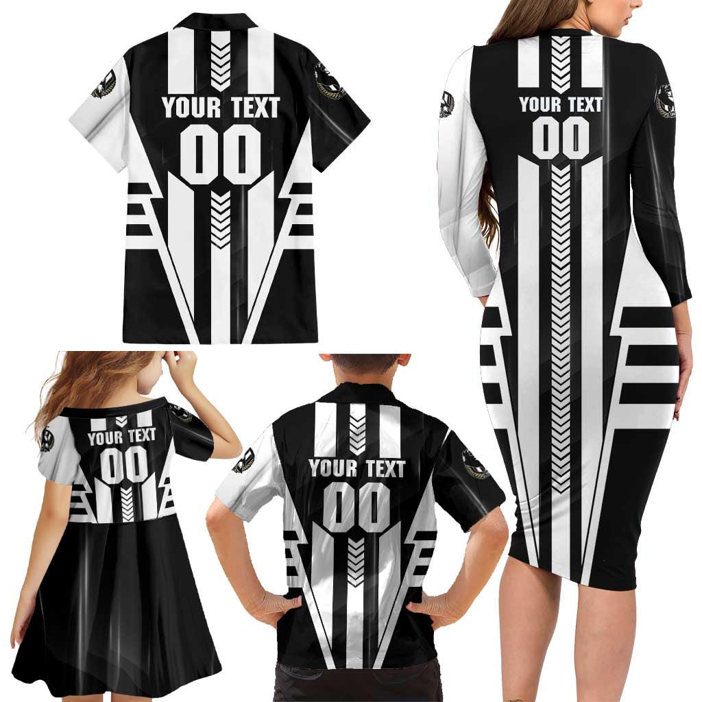 Personalized Collingwood Magpies Family Matching Long Sleeve Bodycon Dress and Hawaiian Shirt Modern Geometric Sports Graphic Style