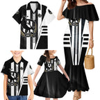 Personalized Collingwood Magpies Family Matching Mermaid Dress and Hawaiian Shirt Modern Geometric Sports Graphic Style