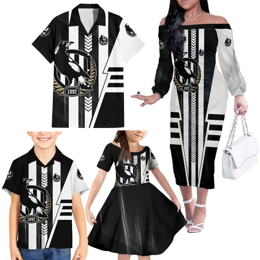 Personalized Collingwood Magpies Family Matching Off The Shoulder Long Sleeve Dress and Hawaiian Shirt Modern Geometric Sports Graphic Style