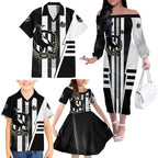 Personalized Collingwood Magpies Family Matching Off The Shoulder Long Sleeve Dress and Hawaiian Shirt Modern Geometric Sports Graphic Style