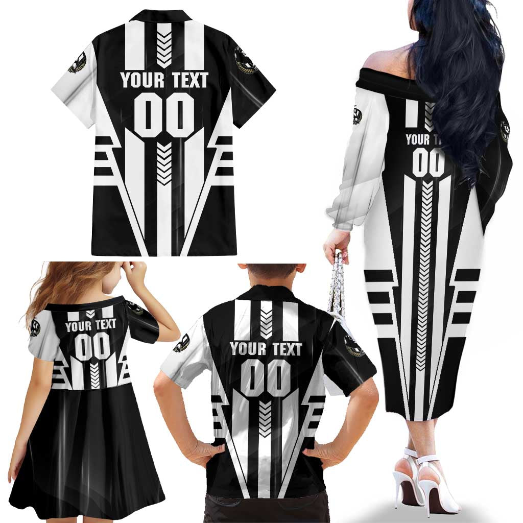 Personalized Collingwood Magpies Family Matching Off The Shoulder Long Sleeve Dress and Hawaiian Shirt Modern Geometric Sports Graphic Style