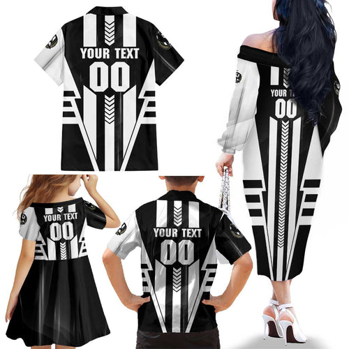 Personalized Collingwood Magpies Family Matching Off The Shoulder Long Sleeve Dress and Hawaiian Shirt Modern Geometric Sports Graphic Style