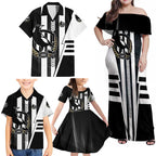 Personalized Collingwood Magpies Family Matching Off Shoulder Maxi Dress and Hawaiian Shirt Modern Geometric Sports Graphic Style