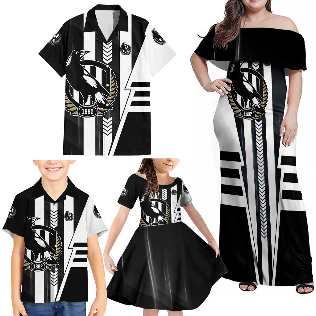 Personalized Collingwood Magpies Family Matching Off Shoulder Maxi Dress and Hawaiian Shirt Modern Geometric Sports Graphic Style