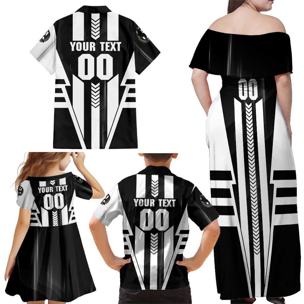 Personalized Collingwood Magpies Family Matching Off Shoulder Maxi Dress and Hawaiian Shirt Modern Geometric Sports Graphic Style