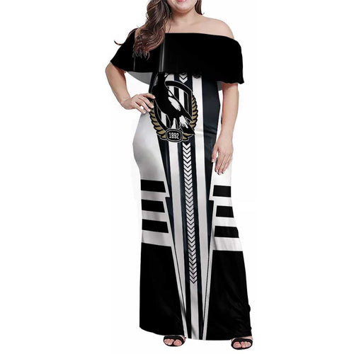 Personalized Collingwood Magpies Family Matching Off Shoulder Maxi Dress and Hawaiian Shirt Modern Geometric Sports Graphic Style