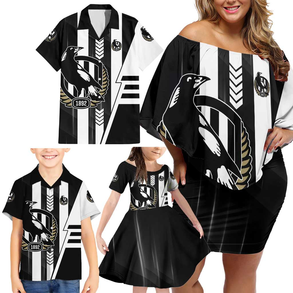 Personalized Collingwood Magpies Family Matching Off Shoulder Short Dress and Hawaiian Shirt Modern Geometric Sports Graphic Style