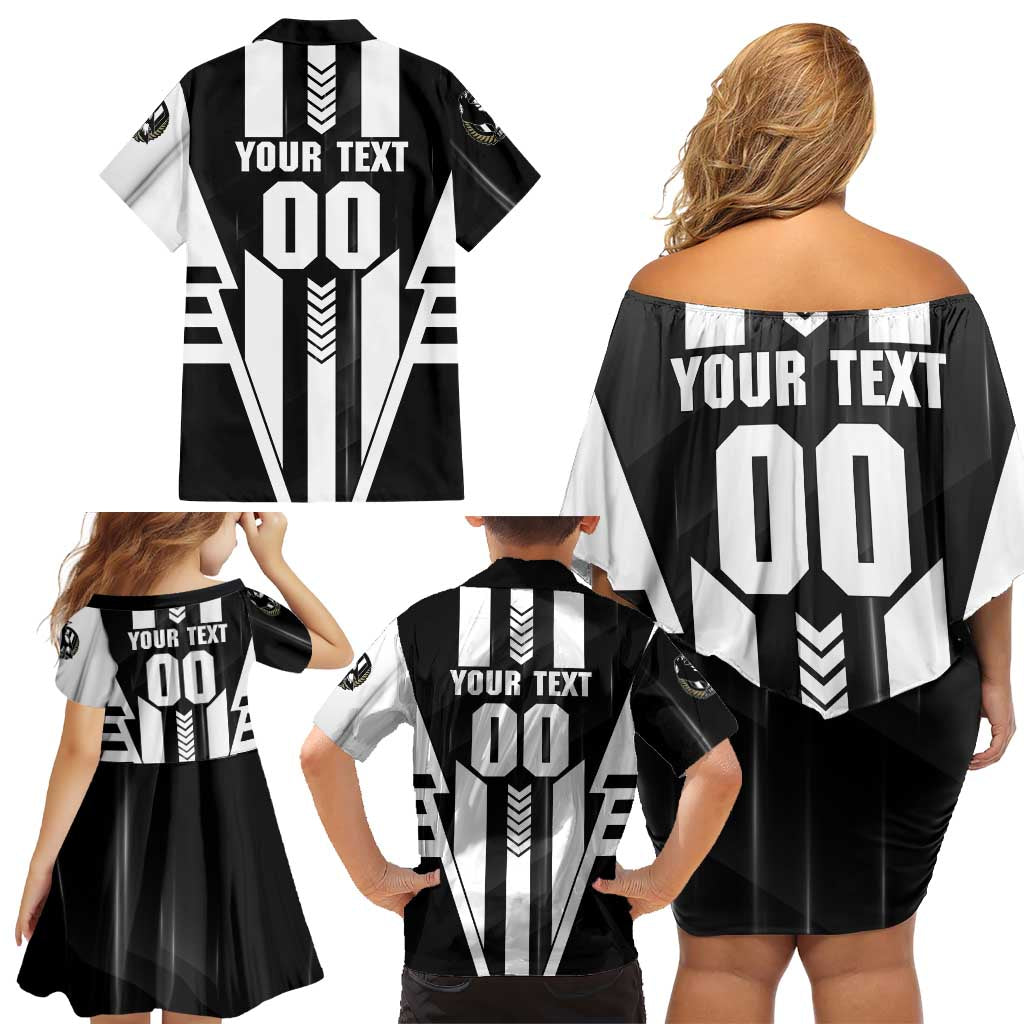 Personalized Collingwood Magpies Family Matching Off Shoulder Short Dress and Hawaiian Shirt Modern Geometric Sports Graphic Style