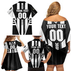 Personalized Collingwood Magpies Family Matching Off Shoulder Short Dress and Hawaiian Shirt Modern Geometric Sports Graphic Style