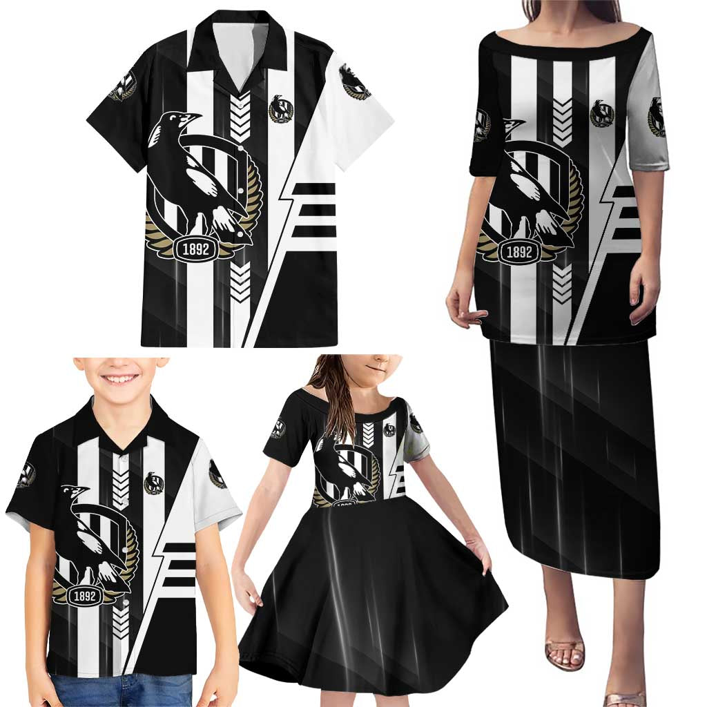 Personalized Collingwood Magpies Family Matching Puletasi and Hawaiian Shirt Modern Geometric Sports Graphic Style