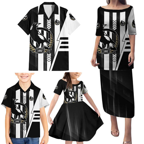 Personalized Collingwood Magpies Family Matching Puletasi and Hawaiian Shirt Modern Geometric Sports Graphic Style