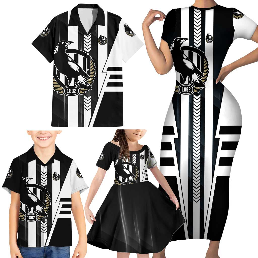 Personalized Collingwood Magpies Family Matching Short Sleeve Bodycon Dress and Hawaiian Shirt Modern Geometric Sports Graphic Style