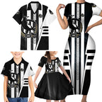 Personalized Collingwood Magpies Family Matching Short Sleeve Bodycon Dress and Hawaiian Shirt Modern Geometric Sports Graphic Style