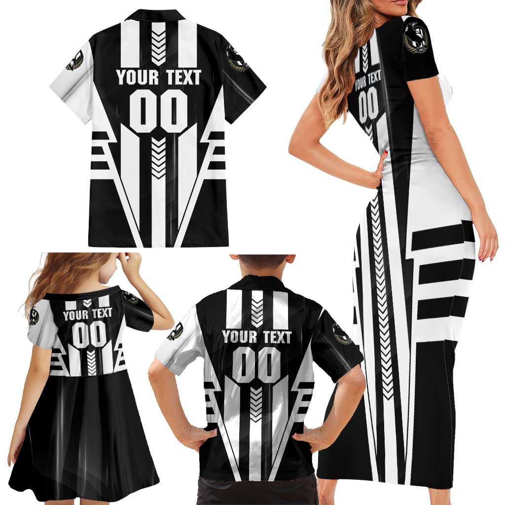 Personalized Collingwood Magpies Family Matching Short Sleeve Bodycon Dress and Hawaiian Shirt Modern Geometric Sports Graphic Style
