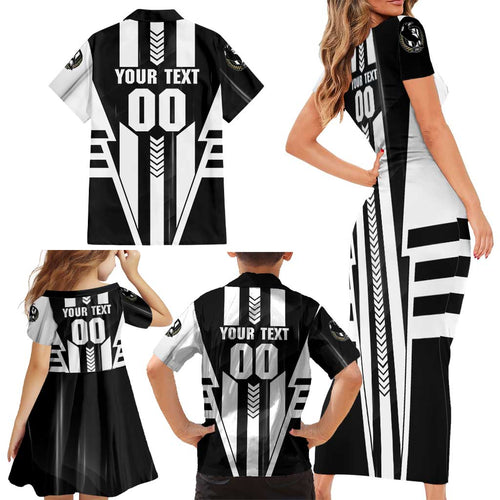 Personalized Collingwood Magpies Family Matching Short Sleeve Bodycon Dress and Hawaiian Shirt Modern Geometric Sports Graphic Style