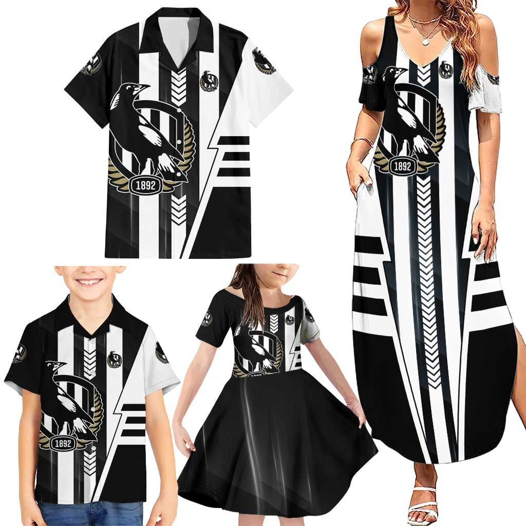 Personalized Collingwood Magpies Family Matching Summer Maxi Dress and Hawaiian Shirt Modern Geometric Sports Graphic Style
