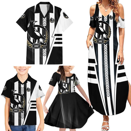 Personalized Collingwood Magpies Family Matching Summer Maxi Dress and Hawaiian Shirt Modern Geometric Sports Graphic Style