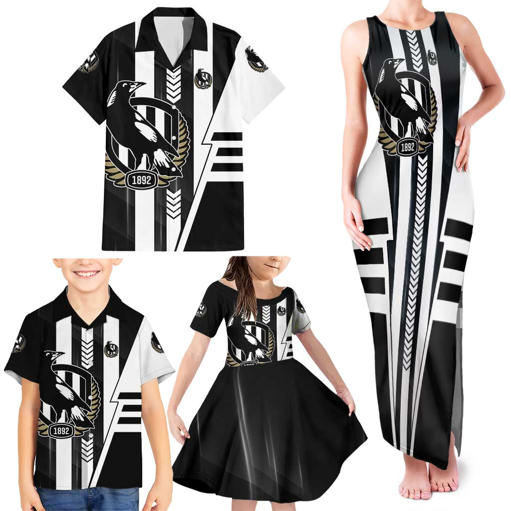Personalized Collingwood Magpies Family Matching Tank Maxi Dress and Hawaiian Shirt Modern Geometric Sports Graphic Style