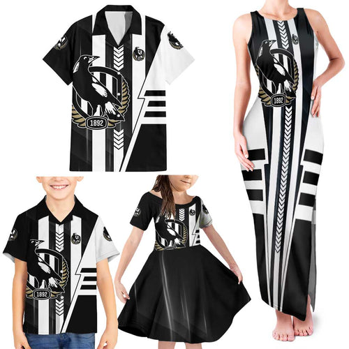 Personalized Collingwood Magpies Family Matching Tank Maxi Dress and Hawaiian Shirt Modern Geometric Sports Graphic Style