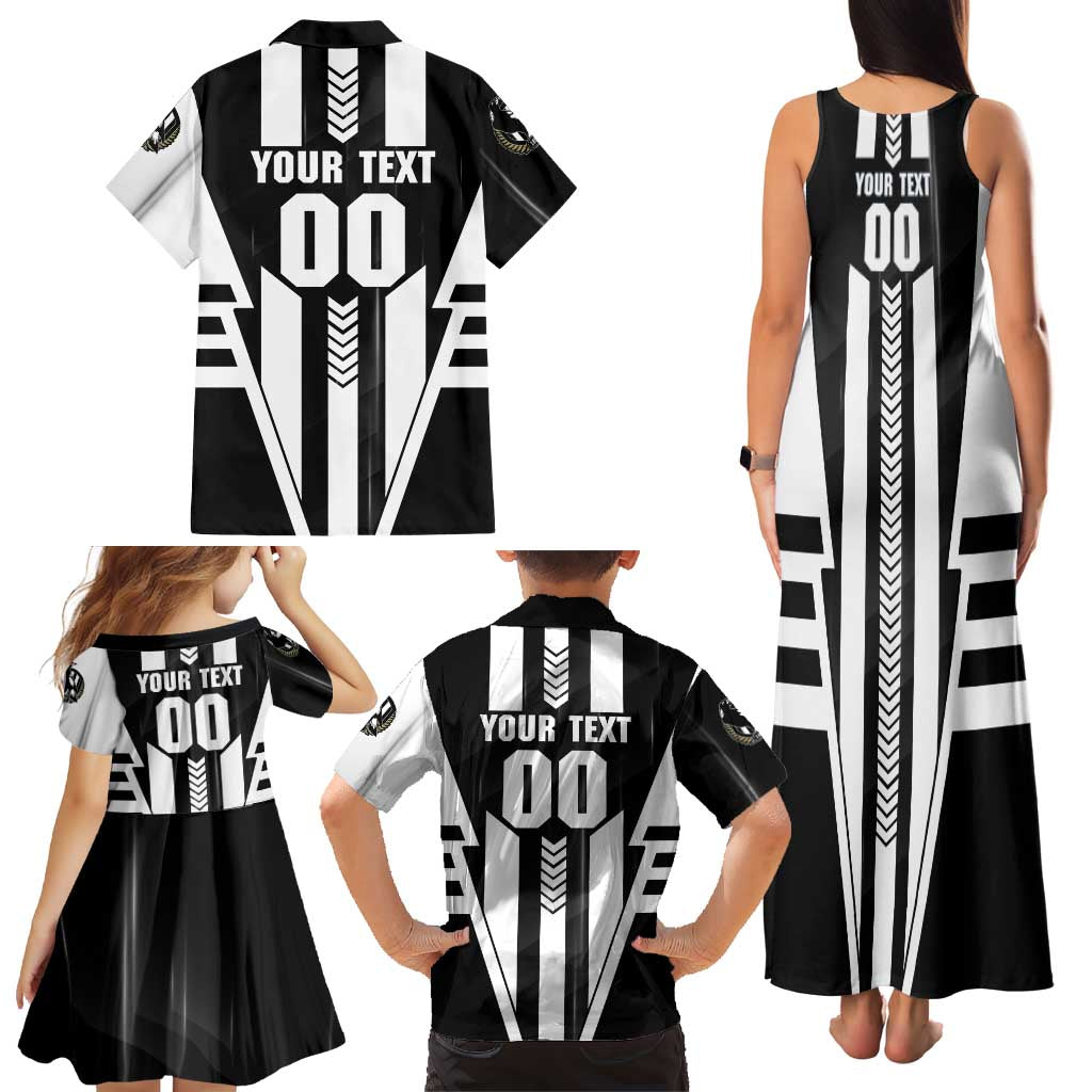 Personalized Collingwood Magpies Family Matching Tank Maxi Dress and Hawaiian Shirt Modern Geometric Sports Graphic Style