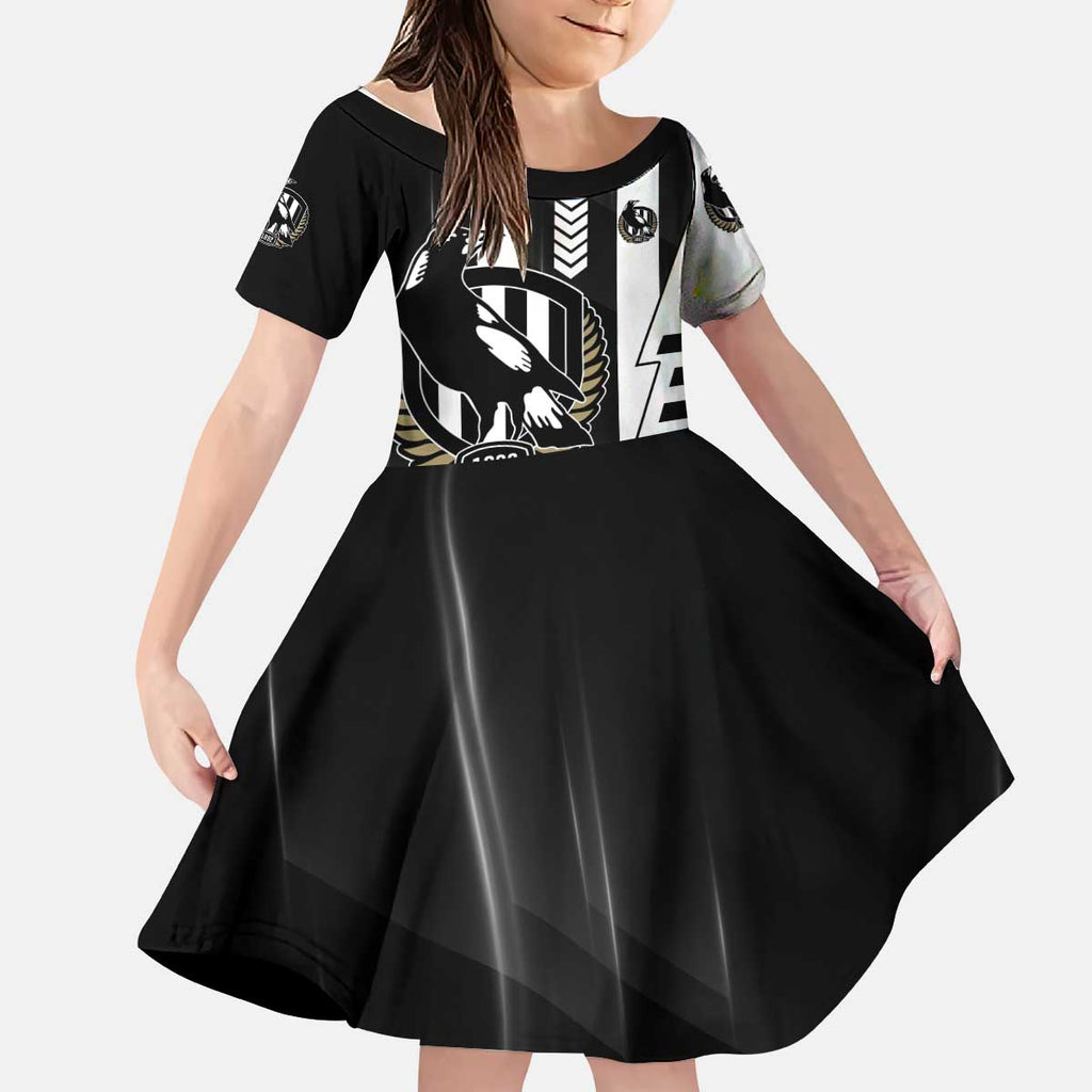 Personalized Collingwood Magpies Kid Short Sleeve Dress Modern Geometric Sports Graphic Style