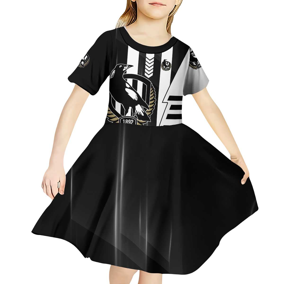 Personalized Collingwood Magpies Kid Short Sleeve Dress Modern Geometric Sports Graphic Style