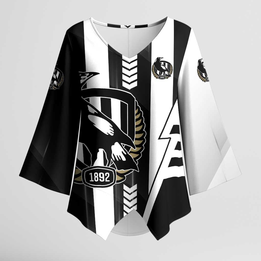 Personalized Collingwood Magpies Kimono Sleeve Blouse Modern Geometric Sports Graphic Style