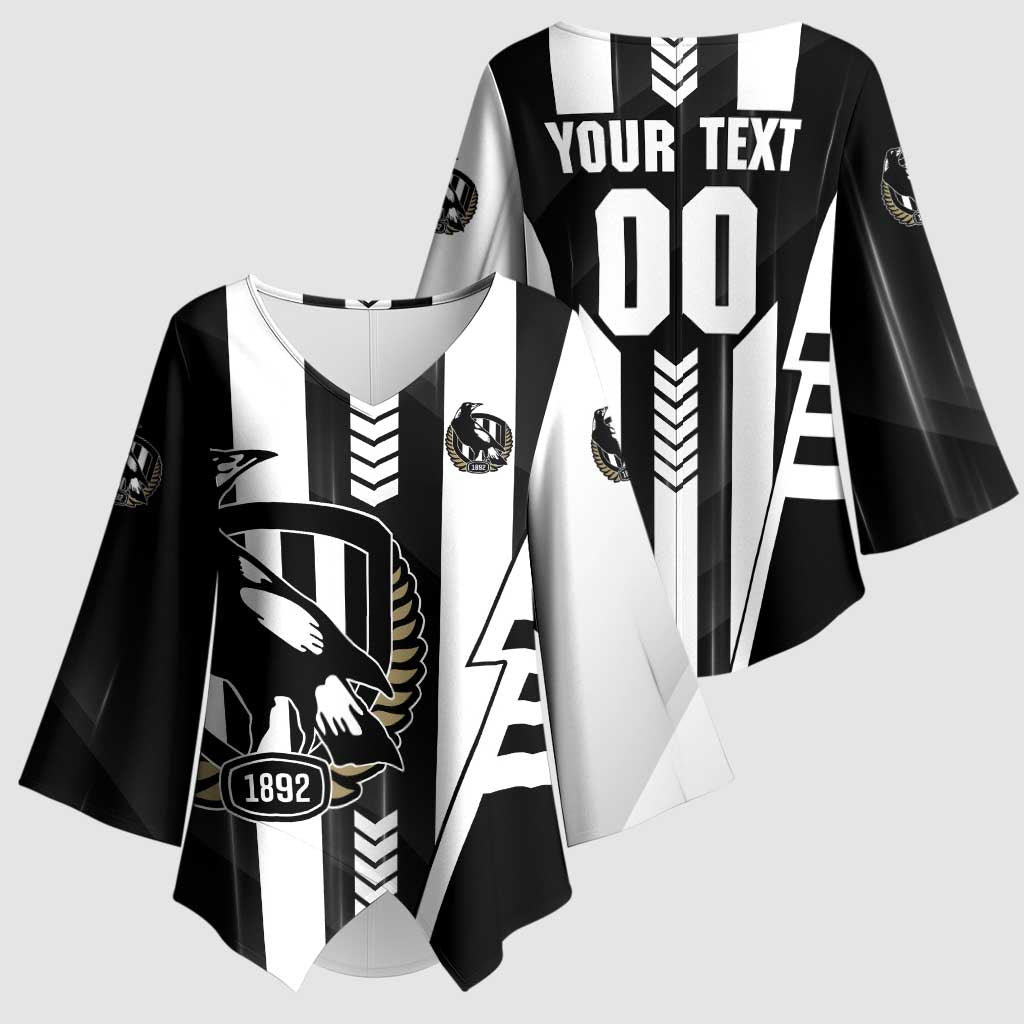 Personalized Collingwood Magpies Kimono Sleeve Blouse Modern Geometric Sports Graphic Style