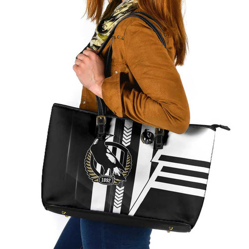 Collingwood Magpies Leather Tote Bag Modern Geometric Sports Graphic Style
