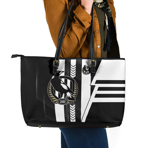 Collingwood Magpies Leather Tote Bag Modern Geometric Sports Graphic Style