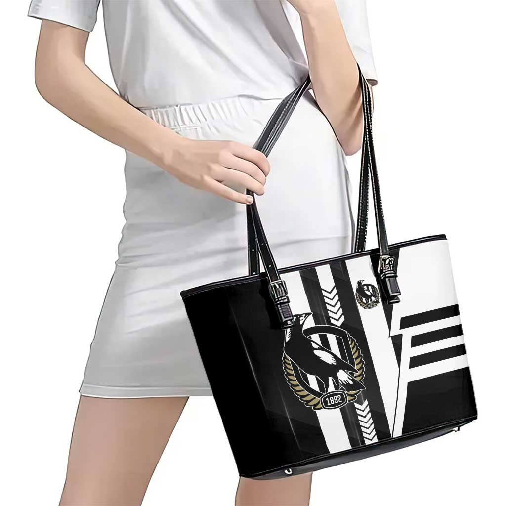 Collingwood Magpies Leather Tote Bag Modern Geometric Sports Graphic Style
