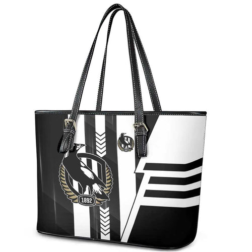 Collingwood Magpies Leather Tote Bag Modern Geometric Sports Graphic Style