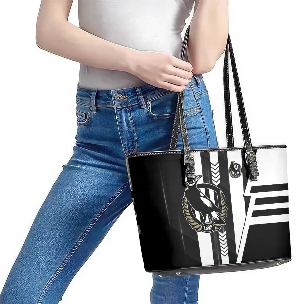 Collingwood Magpies Leather Tote Bag Modern Geometric Sports Graphic Style