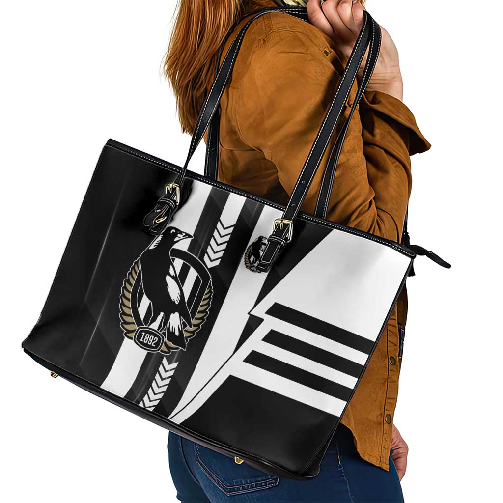 Collingwood Magpies Leather Tote Bag Modern Geometric Sports Graphic Style