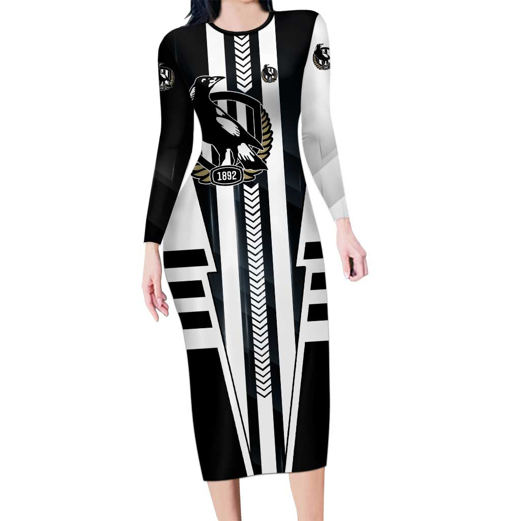 Personalized Collingwood Magpies Long Sleeve Bodycon Dress Modern Geometric Sports Graphic Style