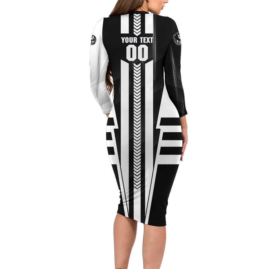 Personalized Collingwood Magpies Long Sleeve Bodycon Dress Modern Geometric Sports Graphic Style