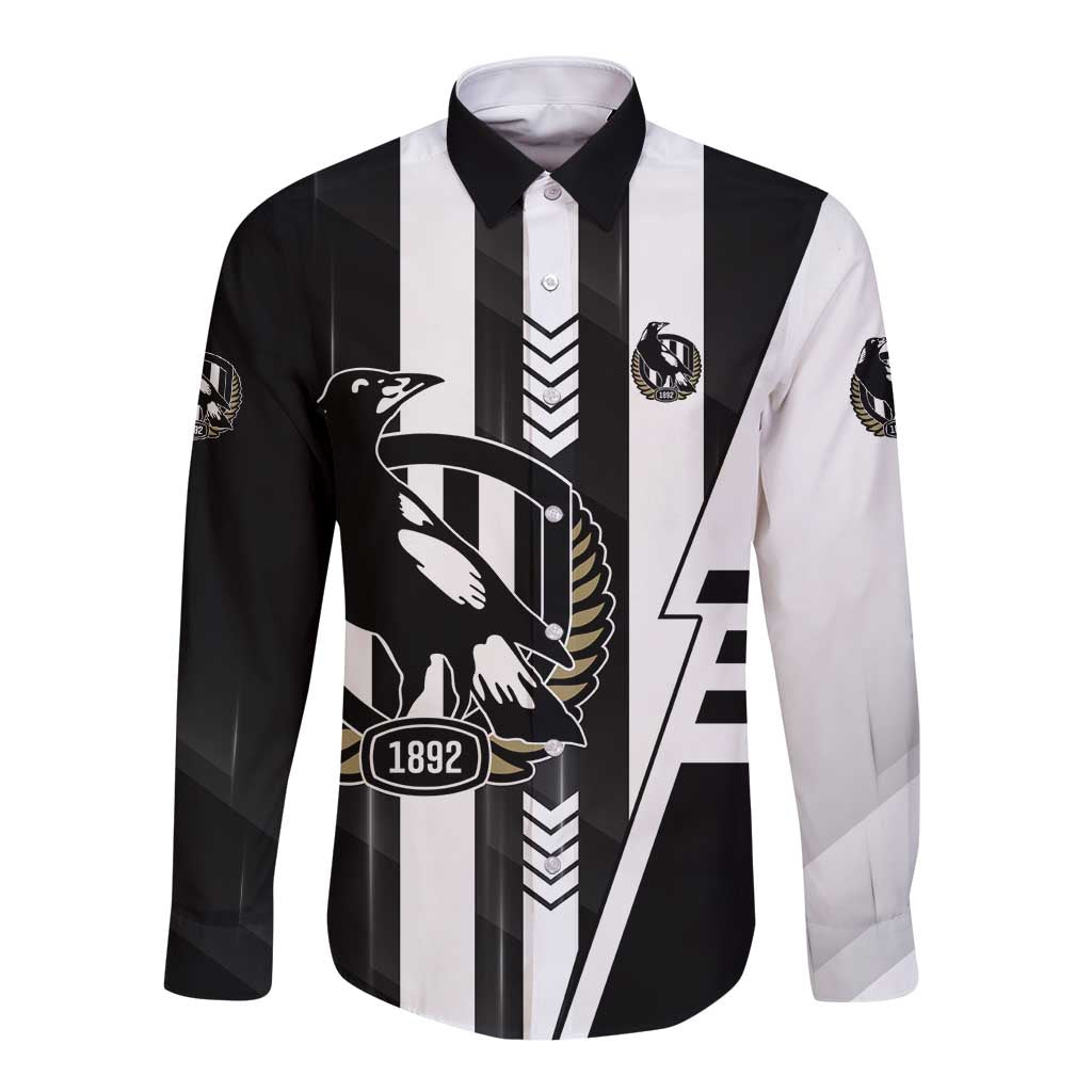 Personalized Collingwood Magpies Long Sleeve Button Shirt Modern Geometric Sports Graphic Style