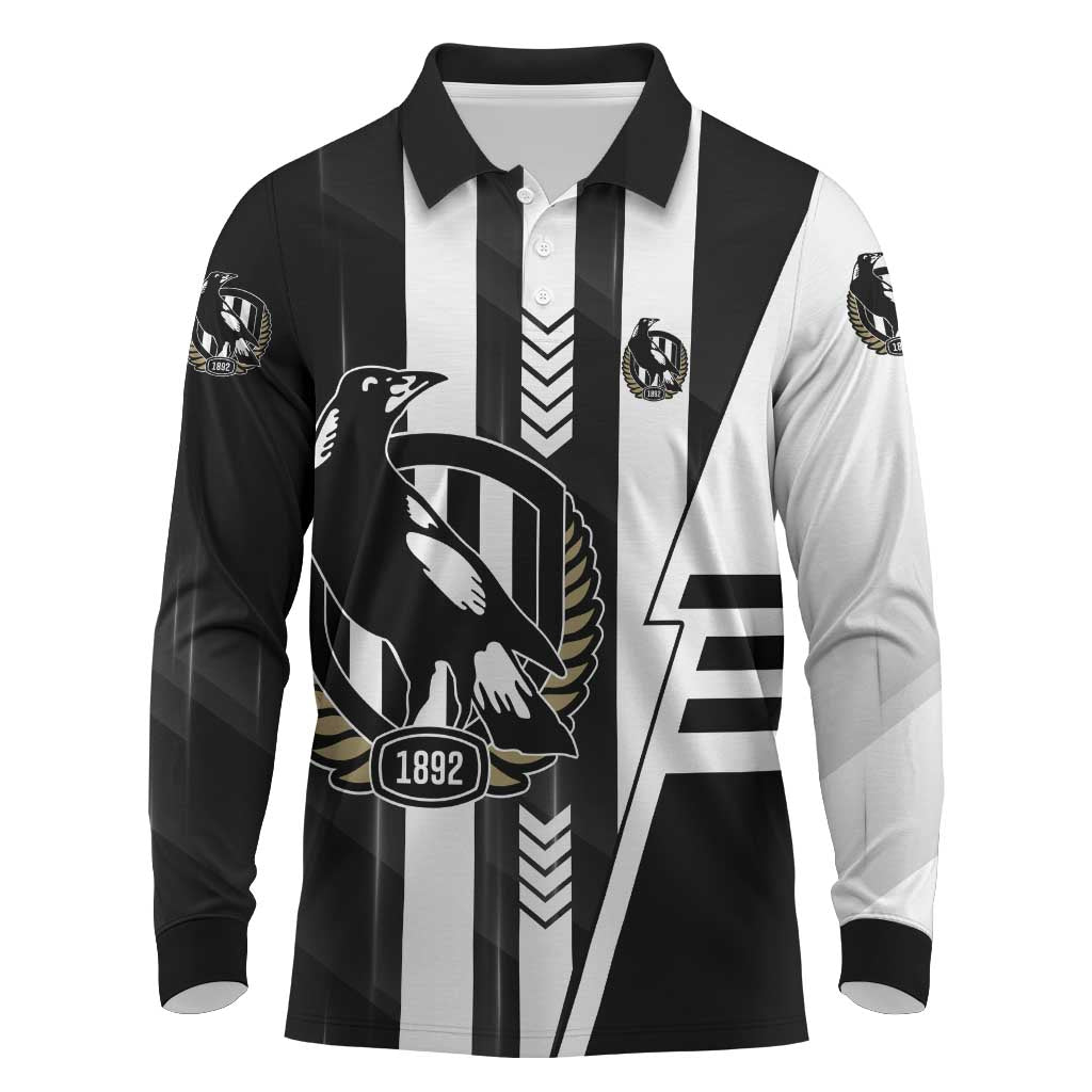 Personalized Collingwood Magpies Long Sleeve Polo Shirt Modern Geometric Sports Graphic Style