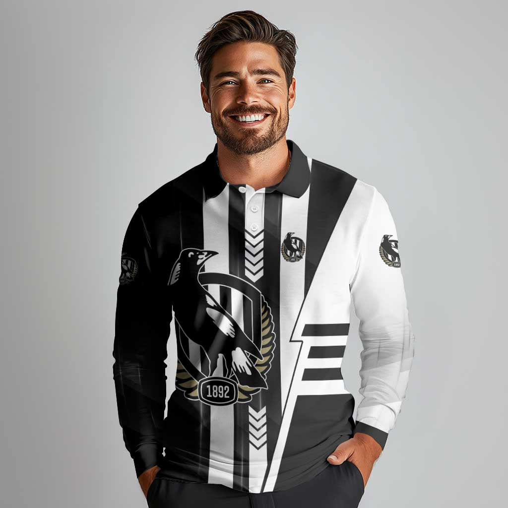 Personalized Collingwood Magpies Long Sleeve Polo Shirt Modern Geometric Sports Graphic Style