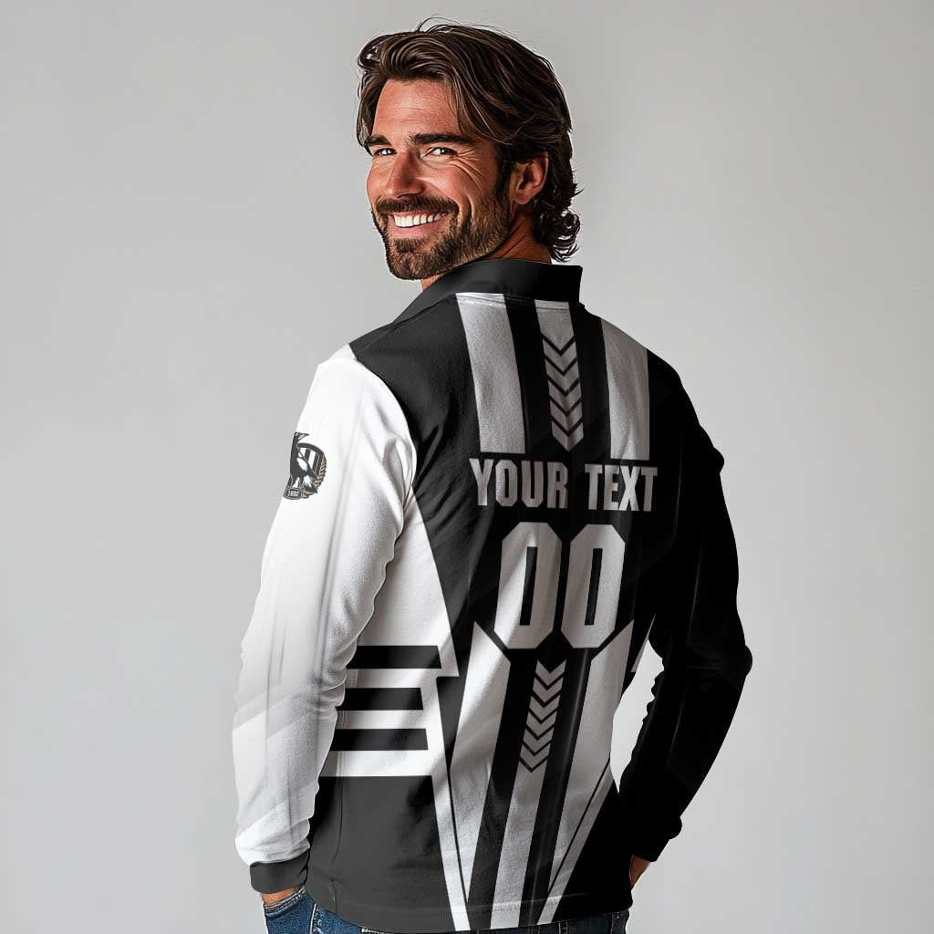 Personalized Collingwood Magpies Long Sleeve Polo Shirt Modern Geometric Sports Graphic Style