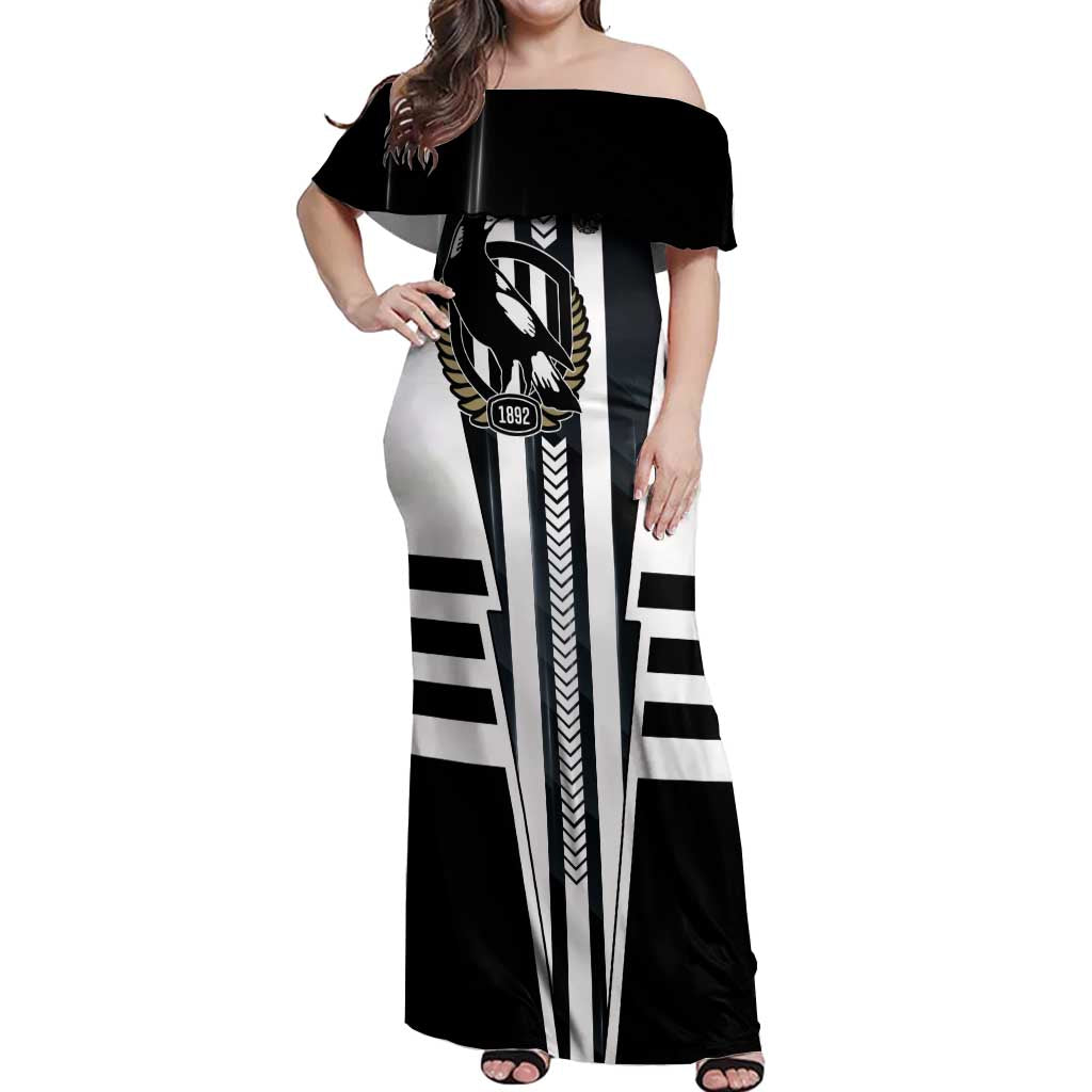 Personalized Collingwood Magpies Off Shoulder Maxi Dress Modern Geometric Sports Graphic Style