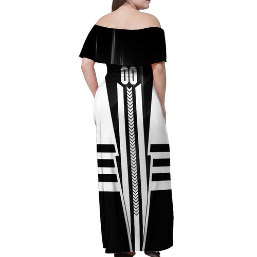 Personalized Collingwood Magpies Off Shoulder Maxi Dress Modern Geometric Sports Graphic Style