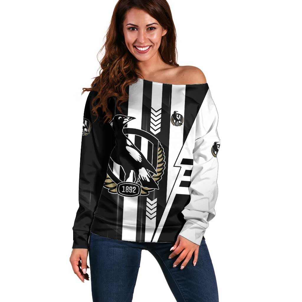Personalized Collingwood Magpies Off Shoulder Sweater Modern Geometric Sports Graphic Style