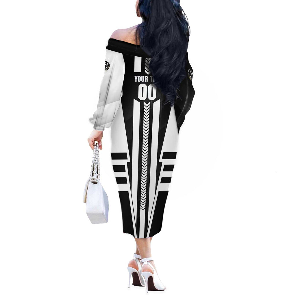 Personalized Collingwood Magpies Off The Shoulder Long Sleeve Dress Modern Geometric Sports Graphic Style