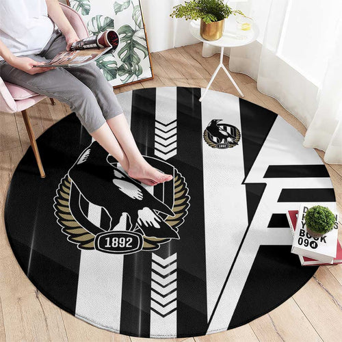 Collingwood Magpies Round Carpet Modern Geometric Sports Graphic Style
