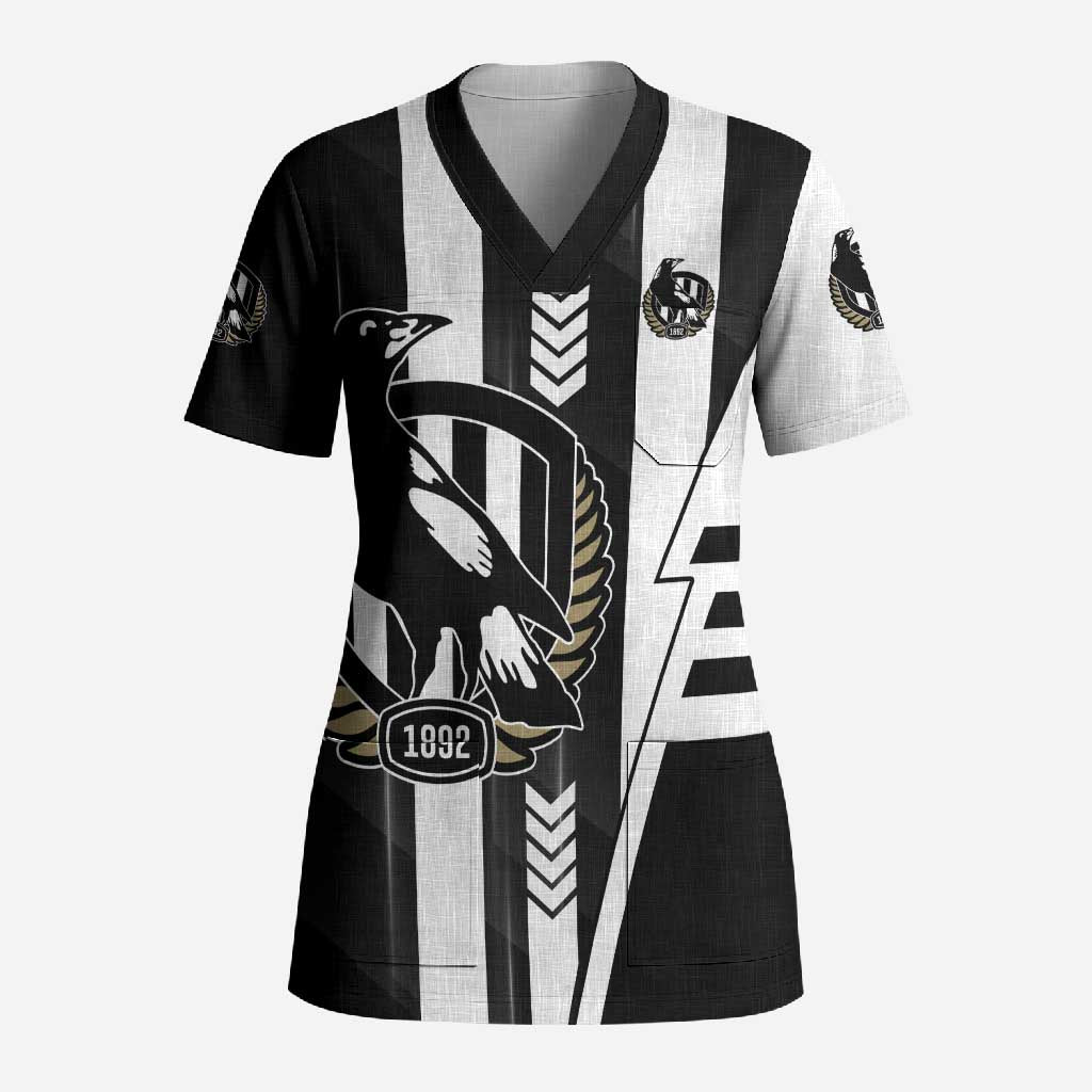 Personalized Collingwood Magpies Scrub Top Modern Geometric Sports Graphic Style