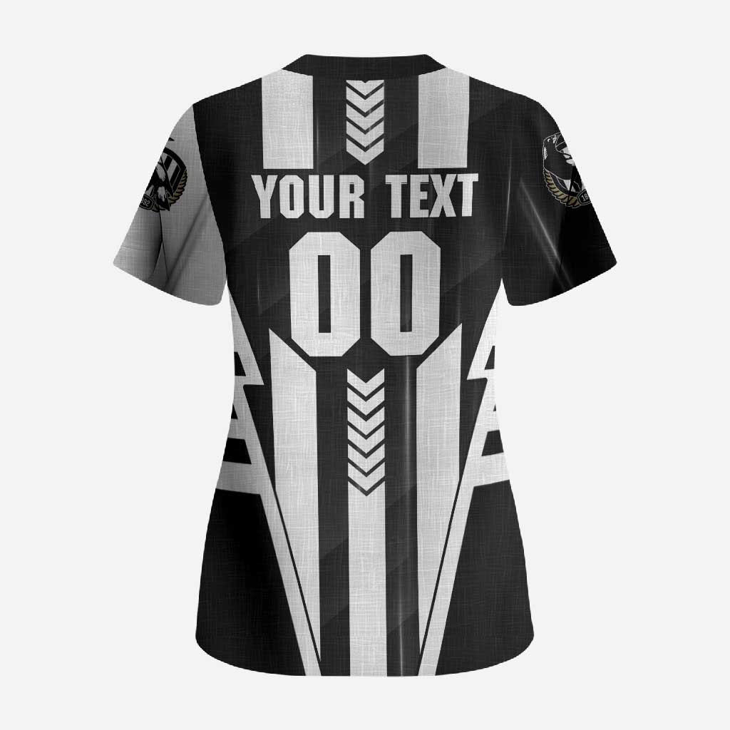 Personalized Collingwood Magpies Scrub Top Modern Geometric Sports Graphic Style