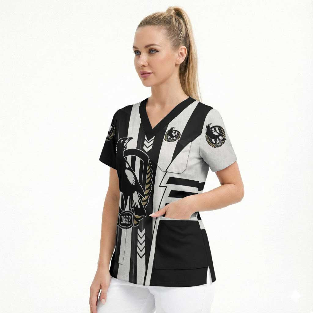 Personalized Collingwood Magpies Scrub Top Modern Geometric Sports Graphic Style
