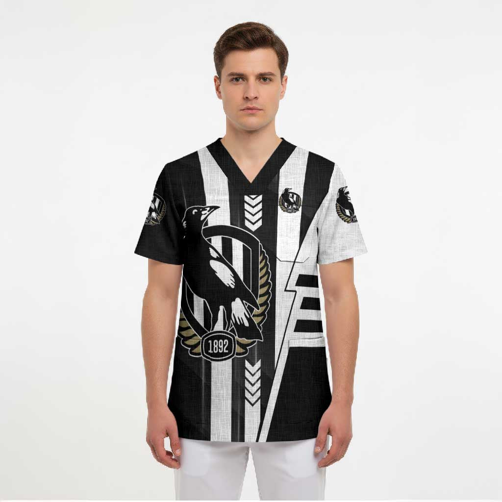 Personalized Collingwood Magpies Scrub Top Modern Geometric Sports Graphic Style